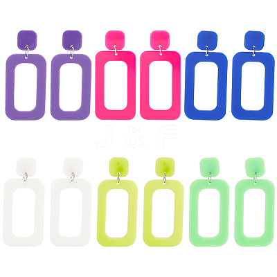 6 Pairs 6 Style Hollow Out Rectangle Acrylic Dangle Stud Earrings EJEW-AN0001-59-1