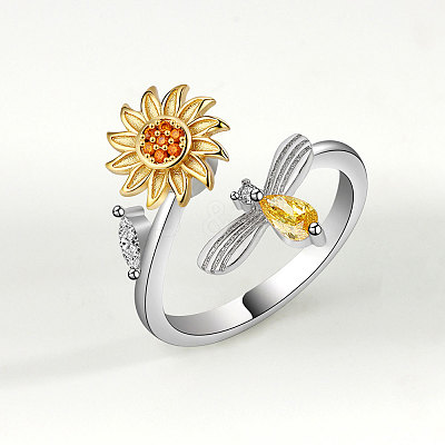 Brass Micro Pave Cubic Zirconia Rotating Cuff Rings for Women FS-WG7CCCF-08-1