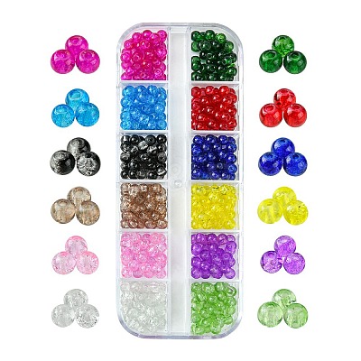 12 Colors Transparent Baking Paint Crackle Glass Beads CCG-FS0001-02B-1