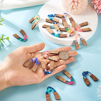 16Pcs 8 Colors Resin and Walnut Pendants FIND-TA0006-36B-1
