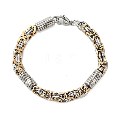 Ion Plating(IP) Grooved Column 304 Stainless Steel Byzantine Chain Bracelets Hand Polished for Men BJEW-B093-07GP-1