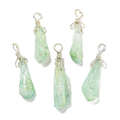 Electroplated Platinum Palted Copper Wire Wrapped Natural Quartz Crystal Pendants G-L133-07J-1