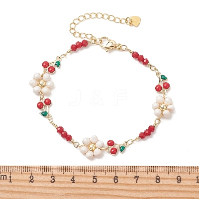 Brass Enamel Cherry Link Chain Bracelets for Women BJEW-JB14046-1