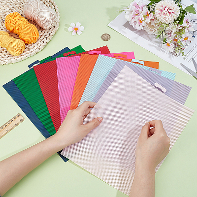 8Pcs 8 Colors Plastic Mesh Canvas Sheets DIY-BC0015-46-1