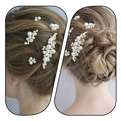 Copper Wire and ABS Imitation Pearl Hair Combs Sets for Women Girls OHAR-CY0001-20-1
