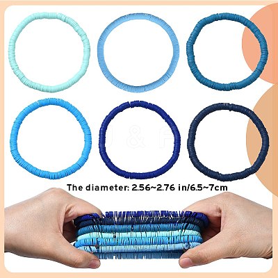 6Pcs 6 Colors Handmade Polymer Clay Stretch Bracelets BJEW-SW00139-1