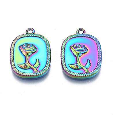 Rack Plating Rainbow Color 304 Stainless Steel Pendant Rhinestone Setttings STAS-N098-031-1
