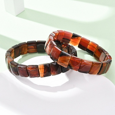 Dyed & Heated Natural Banded Agate Faceted Beaded Stretch Bracelets for Women BJEW-K251-08F-1
