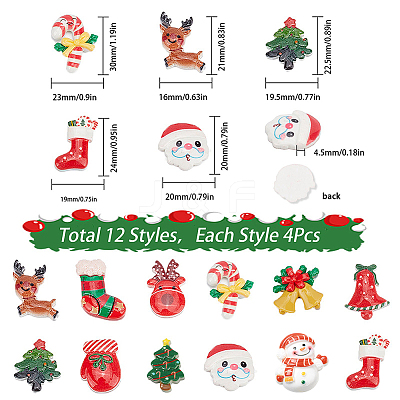 48Pcs 12 Styles Christmas Theme Opaque Resin Cabochons CRES-SC0002-55-1