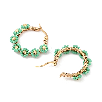 PVD Vacuum Plating 304 Stainless Steel Flower Hoop Earrings EJEW-U017-01G-02-1