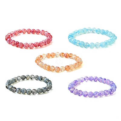 8mm Faceted Round Transparent Baking Paint Glass Beaded Stretch Bracelets for Women BJEW-JB10732-1
