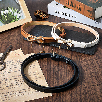 3Pcs 3 Colors Alloy Bowknot PU Leather Chain Belts for Women AJEW-CL0001-14B-1