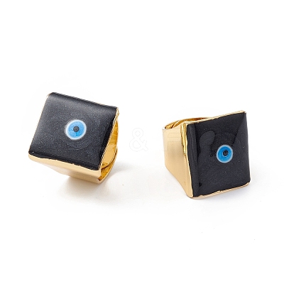 Square Enamel with Evil Eye Wide Band Finger Rings RJEW-A014-02G-08-1