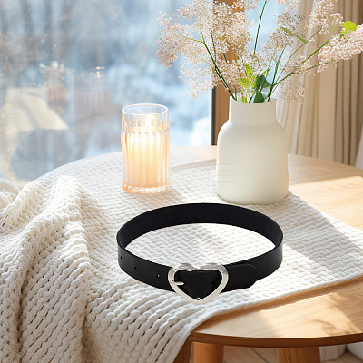 Punk Rock Style Alloy Heart Ring Imitation Leather Chocker Necklaces NJEW-CL0001-21-1