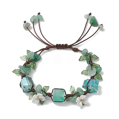 Electroplated Natural Green Aventurine Chip Bead Braided Bead Bracelets for Women BJEW-TA00610-04-1
