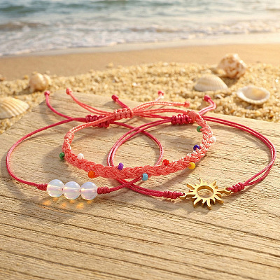 3Pcs Adjustable Glass Bead Nylon Cord Braided Bead Bracelet Sets NA1872-1-1