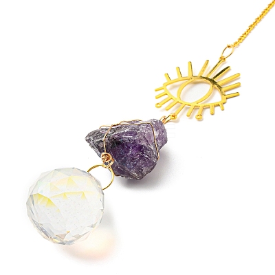 Wire Wrapped Nuggets Natural Amethyst Pendant Decorations LS-HJEW-C008-02C-G-1