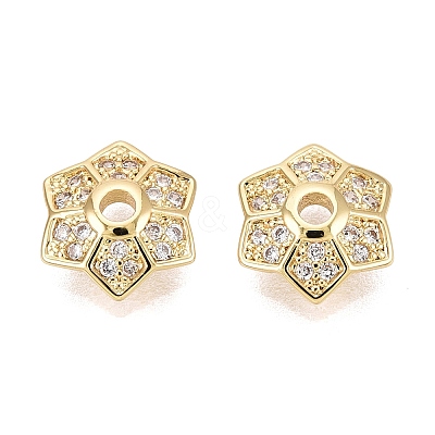 Brass Micro Pave Clear Cubic Zirconia Bead Caps KK-Q071-13G-02-1