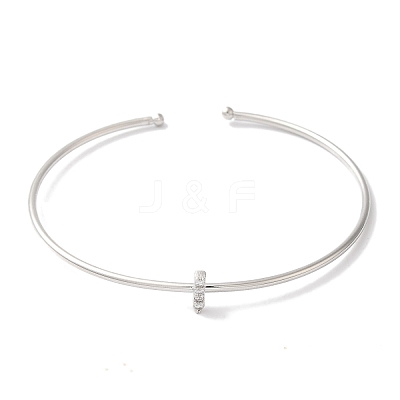 Rack Plating Brass Micro Pave Clear Cubic Zirconia Letter Open Cuff Bangles BJEW-A018-01P-I-1