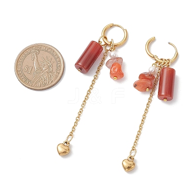 304 Stainless Steel Carnelian Heart Tassel Hoop Earrings EJEW-JE06731-03-1