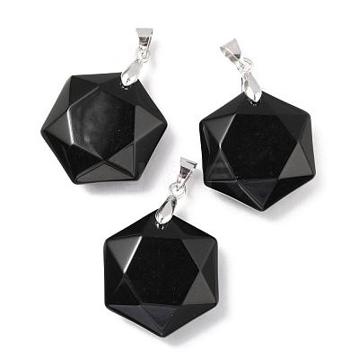 Faceted Natural Dyed & Heated Black Agate Pendants G-F340-03A-1