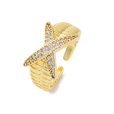 Brass Micro Pave Clear Cubic Zirconia Cuff Rings for Women RJEW-U043-08G-1
