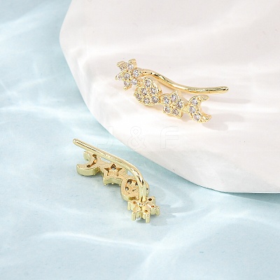 Brass Pave Cubic Zirconia Stud Crawler Earrings KK-CBAA351-11G-1