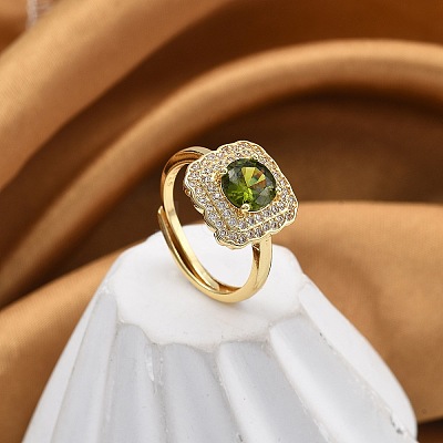 Adjustable Rack Plating Brass Micro Pave Cubic Zirconia Finger Rings for Women RJEW-M028-45G-1