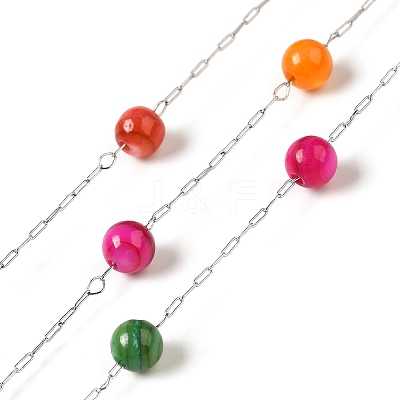 304 Stainless Steel Cable Chains with Dyed Shell Beads STAS-B067-04B-04-1