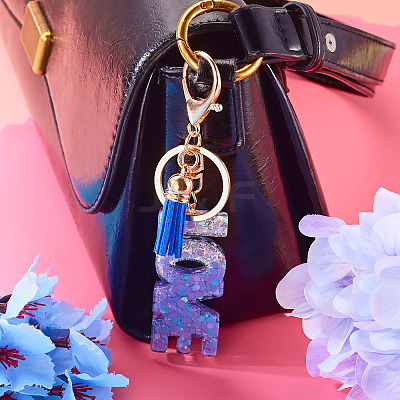Alloy & Resin Tassel Keychainss AJEW-TADJ0001-20G-02-1