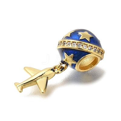 Brass Blue Enamel European Dangle Charms KK-M101-09G-1