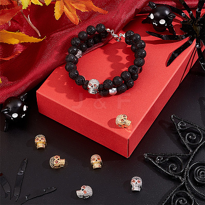8Pcs 4 Colors Brass Micro Pave Cubic Zirconia Beads KK-PH0006-30-1