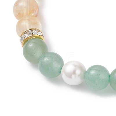 Natural Green Aventurine & Citrine & Shell Pearl Round Beads Stretch Bracelets for Women BJEW-JB12229-01-1