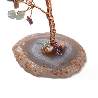 Natural Multicolor Tourmaline Chips & Agate Pedestal Display Decorations DJEW-A001-04F-1