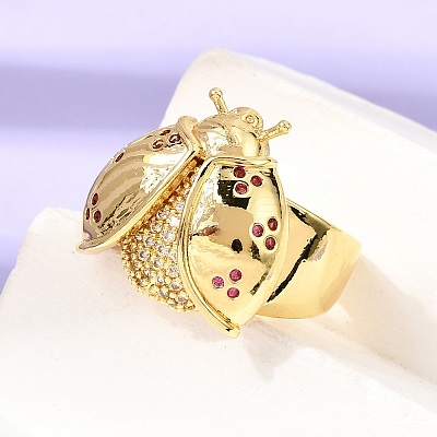 Brass Micro Pave Cubic Zirconia Cuff Open Rings RJEW-D346-01G-01-1
