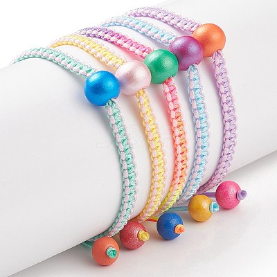 5Pcs 5Pcs Natural Wood Round Braided Bead Bracelets Set BJEW-JB08807-1