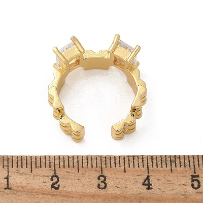 Brass Micro Pave Clear Cubic Zirconia Cuff Finger Rings RJEW-C120-07G-1