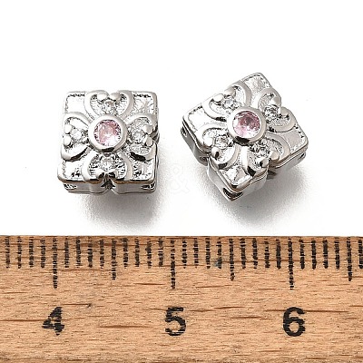 Brass Micro Pave Pearl Pink Cubic Zirconia Beads KK-M318-34P-1