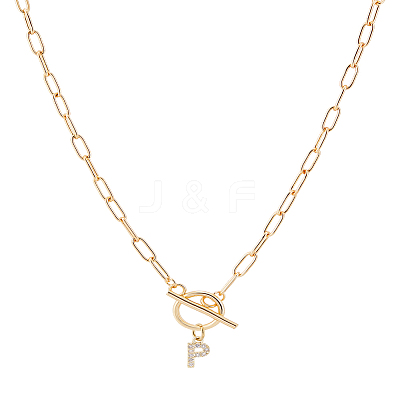 1Pc 304 Stainless Steel Chain & Brass Micro Pave Cubic Zirconia Letter Pendant Necklaces NJEW-LP0001-36P-G-1