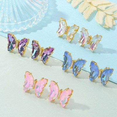 Brass Glass Stud Earring Findings KK-D291-13G-1