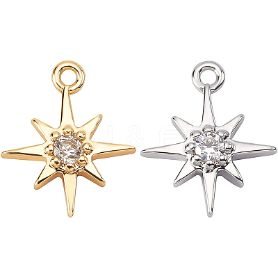 16Pcs 2 Colors Brass Cubic Zirconia Charms ZIRC-BC0001-02-1