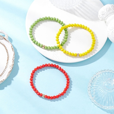 3Pcs Christmas Faceted Imitation Jade & Opaque Glass Rondelle Beaded Stretch Bracelets for Women BJEW-JB12563-06-1