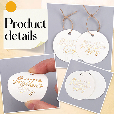 100Pcs Mother's Day Flat Round Gold Stamp Word Happy Mother' Day Hanging Tag DIY-SP0003-88A-1