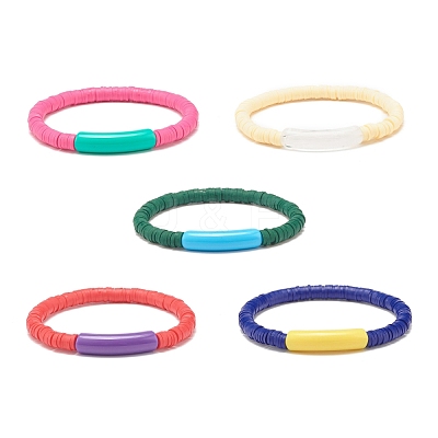 Handmade Polymer Clay Beaded Stretch Bracelets BJEW-JB07781-1