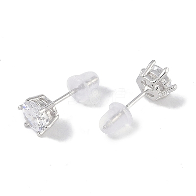 Rhodium Plated 999 Fine Silver Cubic Zirconia Stud Earrings for Women LS-EJEW-S215-20P-1
