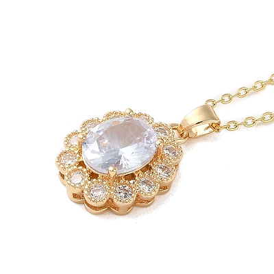 Brass Micro Pave Cubic Zirconia Pendant Necklaces NJEW-E106-11KCG-03-1