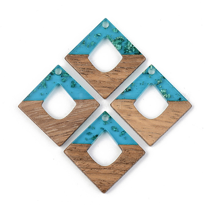Transparent Resin & Walnut Wood Pendants RESI-S389-024A-B03-1