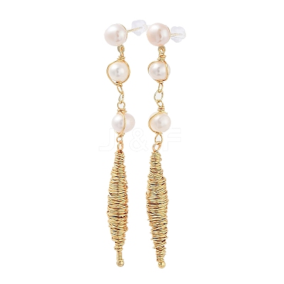 Natural Pearl Dangle Stud Earrings EJEW-P256-32G-1