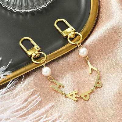 Brass & Shell Pearl Word HAPPY Link Bag Extender Chains FIND-JF00149-03-1