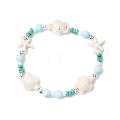 Dyed Synthetic Turquoise & Natural Howlite Beads Bracelets for Women BJEW-JB11794-01-1